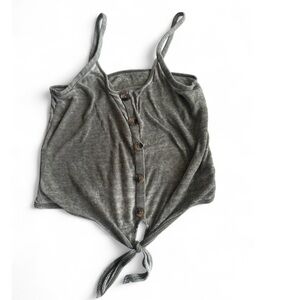 American Eagle Gray Tie-Front Buttoned Tank Top size small